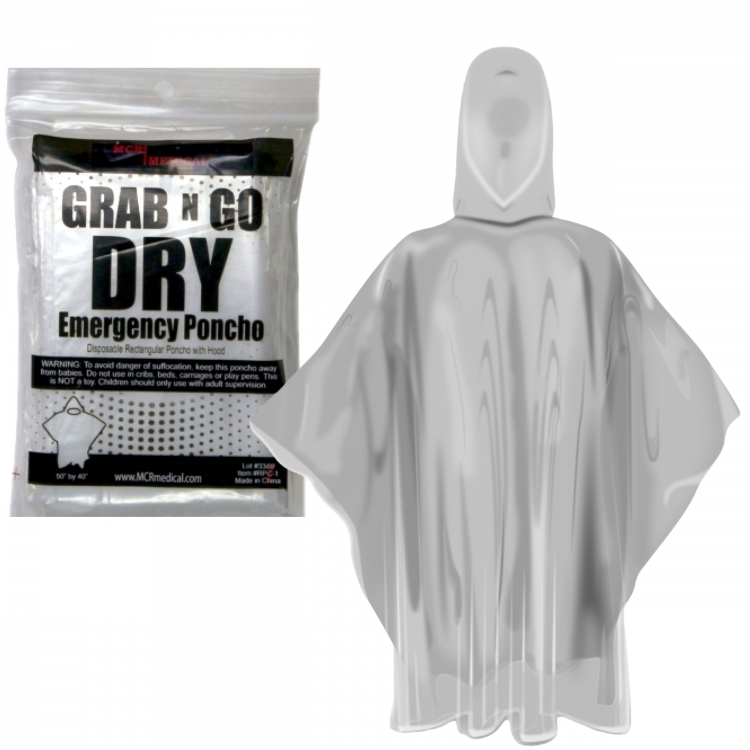 Grab-N-Go Dry Emergency Rain Poncho, Clear: MCR Medical Supply