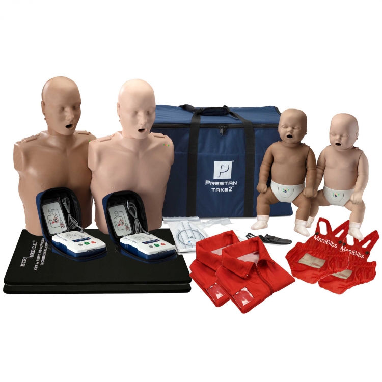CPR Adult Manikin 2-Pack & Infant Manikin 2-Pack w. Feedback, AED Trainers & Accessories