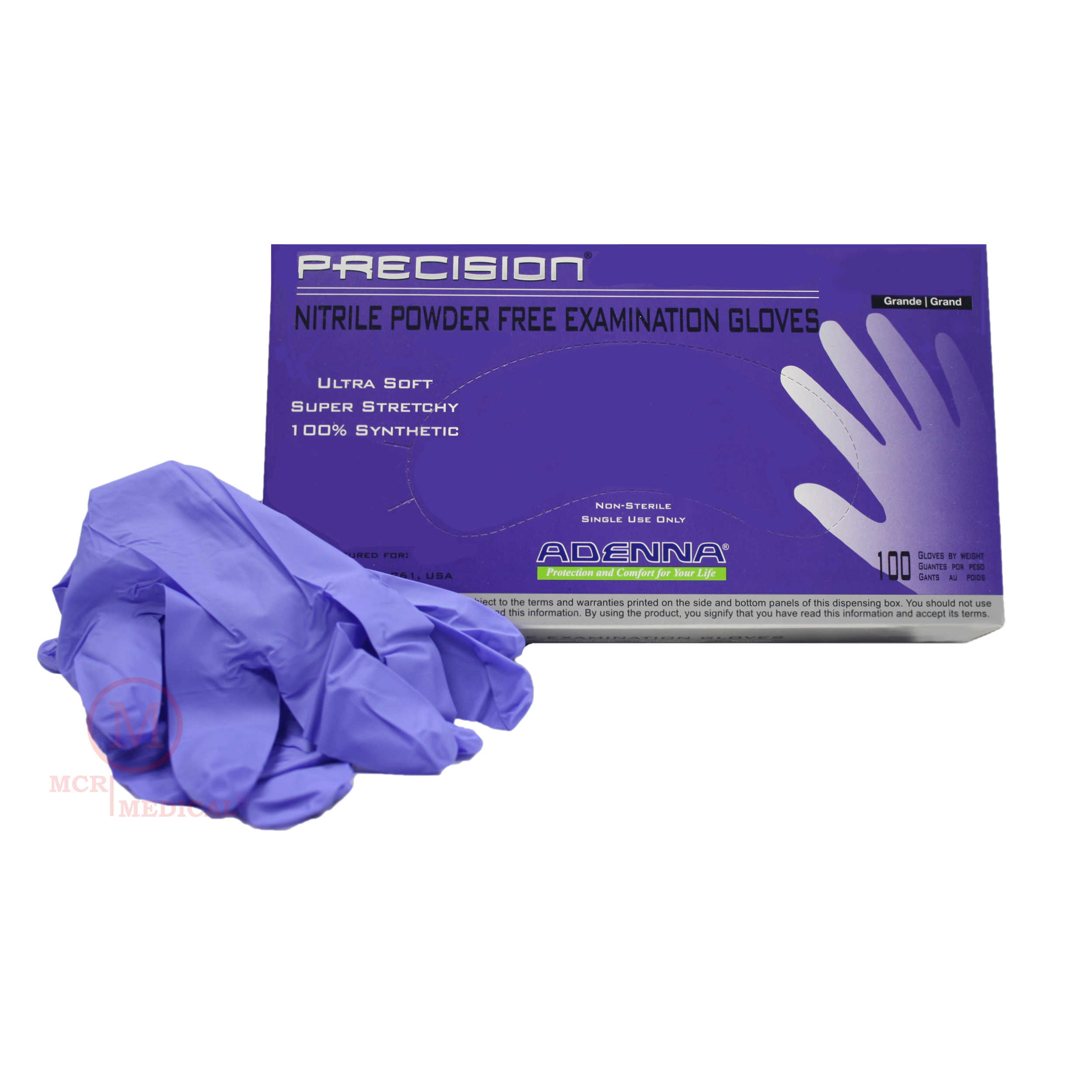 Adenna Precision 4 mil Nitrile Powder Free Exam Gloves Box of 100 Violet, Large